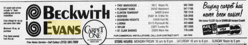 Beckwith-Evans - List Of Locations From Ad 1991 (newer photo)